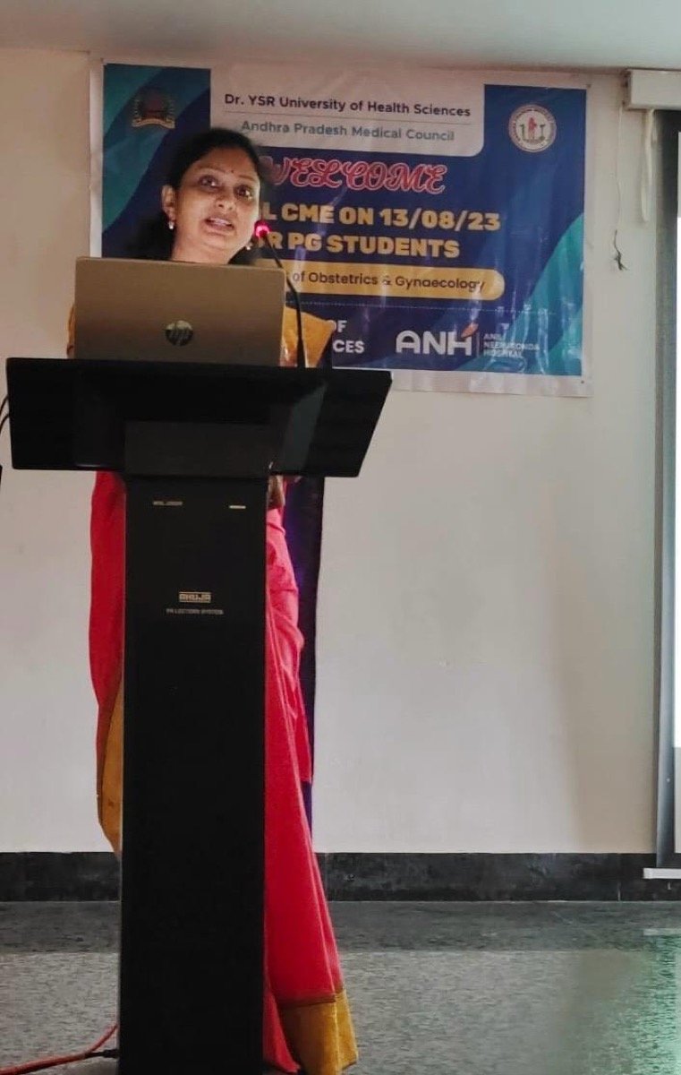 Dr. N. Srividya presenting at a CME session for postgraduate students, Andhra Pradesh Medical Council