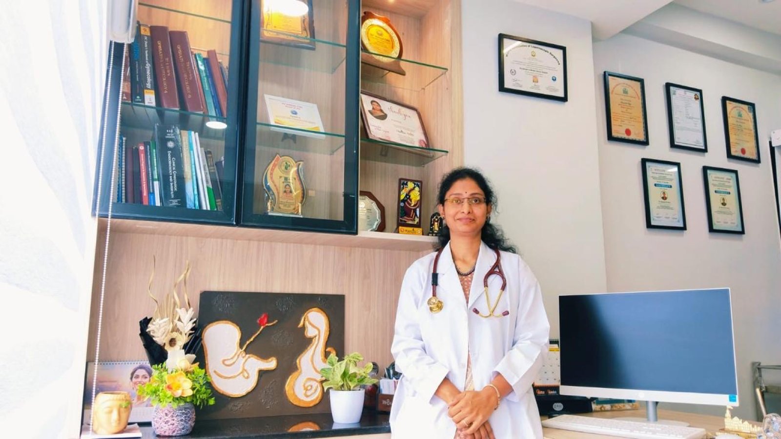 Consulting room with certificates and awards
